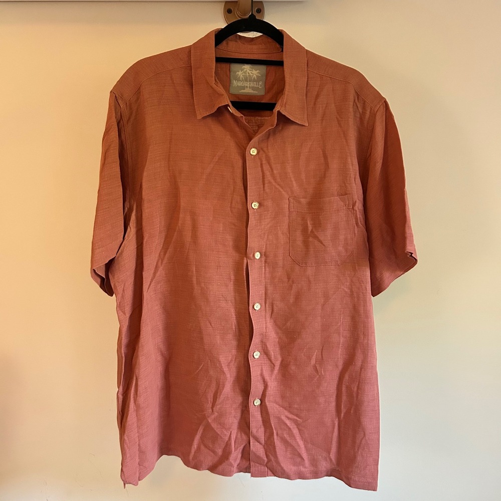 Margaritaville burnt orange‎ silk/linen blend short sleeve button up shirt XL